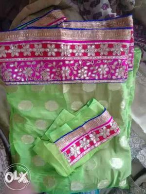 Green And Pink Floral Sari(dual color)