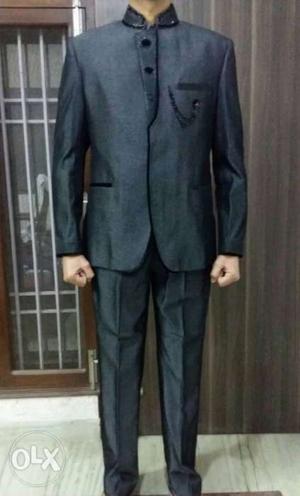 Men's silver grey designer bandgala (Rajwada style)suit and