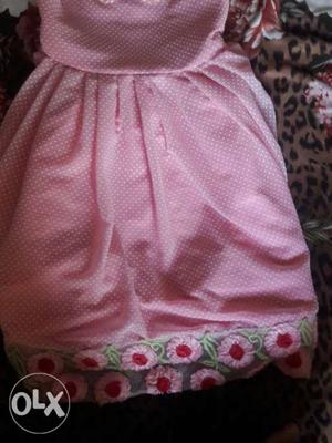 New Home Made PINK Frock With Pink Flowers for age 6 to 7