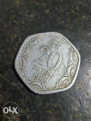 Octagon  Silver-colored 20 Indian Paise Coin