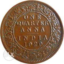 Old British Coins One Quarter Anna  to 