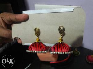 Pair Of Red Jhumkas Earrings
