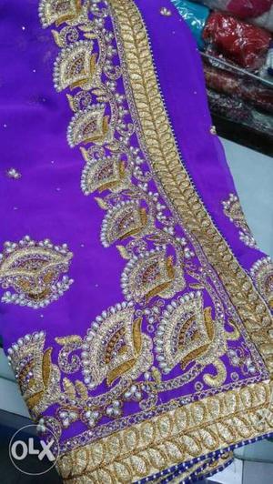 Purple, White, And Black Floral Textile