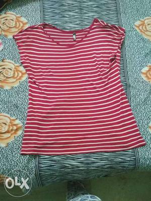 Red And White Stripe Scoop-neck Shirt
