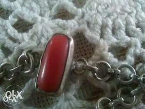 Red coral moonga with silver chain