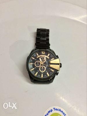 Round Black Chronograph Watch With Black Link Bracelet