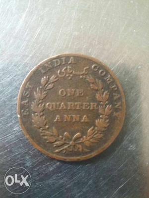 Round Brown 1 Indian Anna Coin