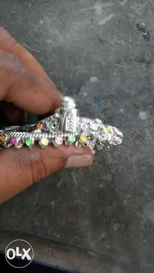 Silver-colored Gemstone Encrusted Bracelet