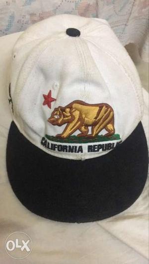 White And Black California Republic Fitted Cap