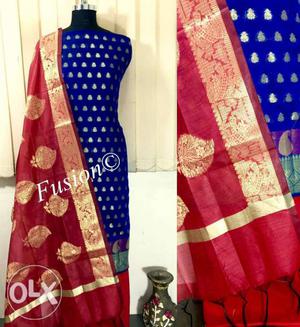 Women's Blue, Red, And Gold Sari Dress Collag