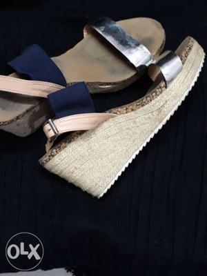 Women's Pair Of Brown Wedge Sandals