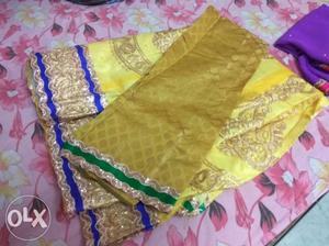Yellow And Blue Sari Scarf