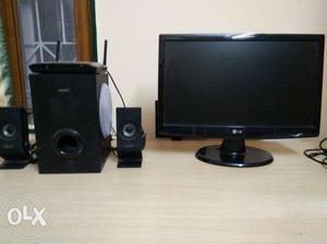 Desktop PC with subwoofer speakers n HP all in one printer