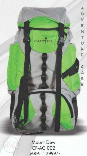 Gray And Neon-green Camp Fire Racksack