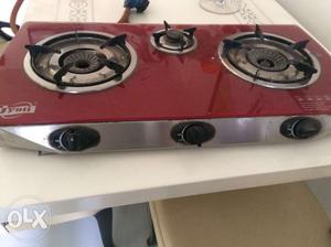 Red And Gray 3-burner Gas Stove