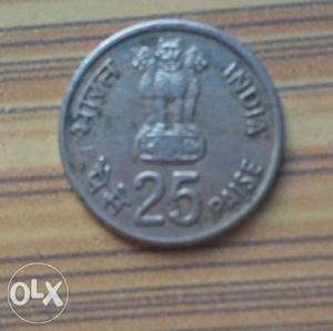 Round 25 Silver-colored Indian Paise Coin