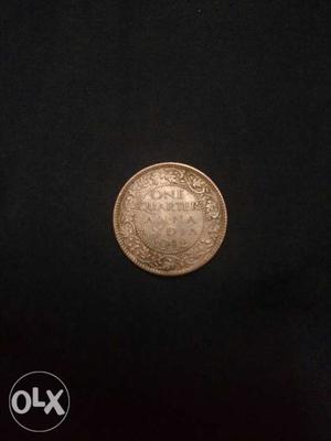 Round Silver-colored One Quarter Anna India Coin