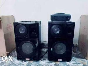 Two Black 2-way Multimedia Speakers and dell projector