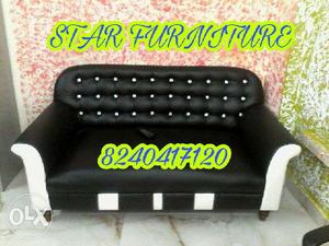 Black And White Leather Couch With Text Overlay