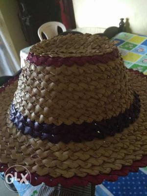 Brown And Pink Straw Hat