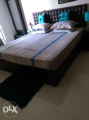 Brown Wooden Bed with 2 sidetables Without Mattress