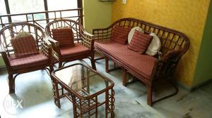 Cane wood sofa set, with one 3 seater and two