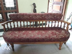 One 3 sitted wooden sofa and 2 single sofa (set)