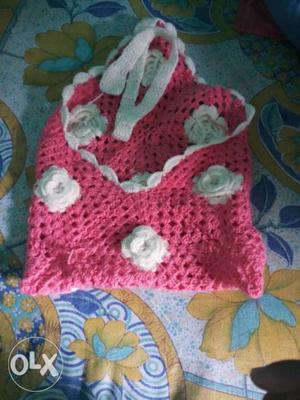 Pink, White, And Blue Knitted Textile