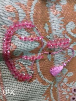 Pink combination necklace with 1 pair earrings