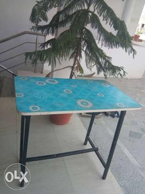 Rectangular Blue And White Wooden Table