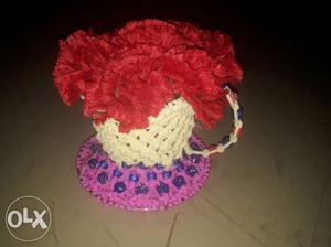 Red, White, And Purple Knit macrame Basket