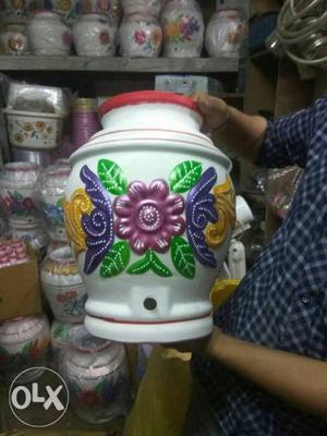 White, Pink, And Green Floral Ceramic Vase