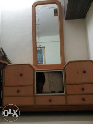 Brown Wooden Dresser With Mirror