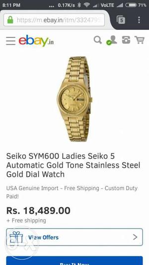 Gold plated original branded Seiko wrist watch