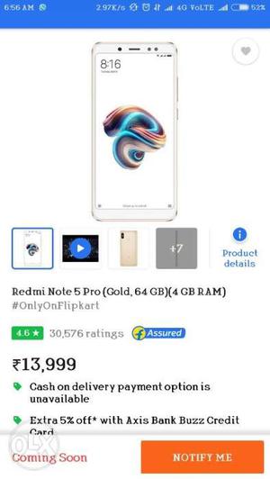 New redmi note 5 pro (gold) sealed pack