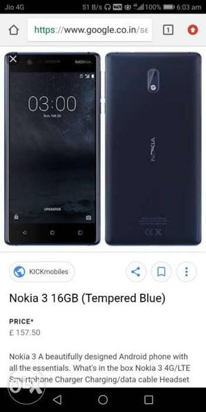 Nokia 3 with full warranty of 1 year. Just bought