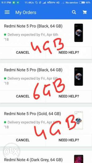 Note 5 pro. 3 units 4Gb/64GB Black & Gold 6Gb/64Gb Black