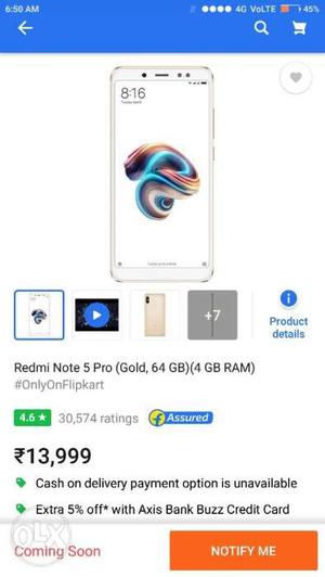Redmi Note 5 Pro Gold 4Gb 64Gb (Seal