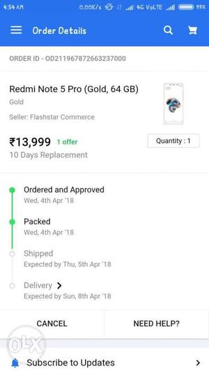 Redmi note 5 Pro 4/64 Golden cloar