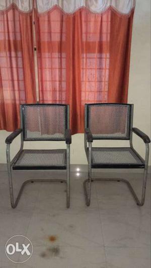 Two Black And Gray Metal Armchairs