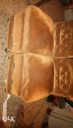 Two Quilted Brown Velvet Sofa Chairs