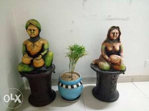 Two Statue Of Man And Woman. Rajasthani Clay art