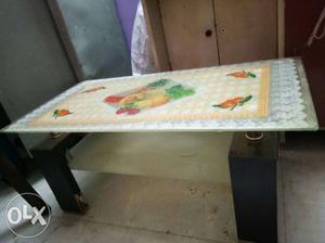White And Green Floral Wooden Table