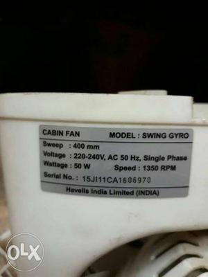 White Swing Gyro Cabin Fan
