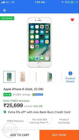 Iphone 6 32gb gold colour 3 month old phone