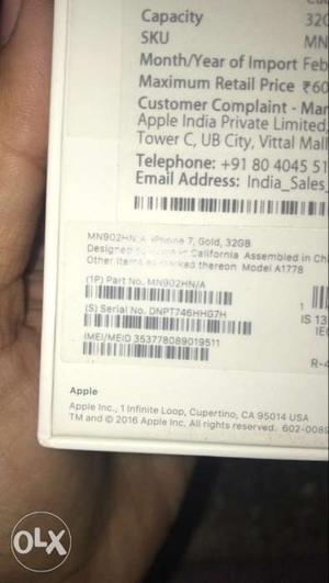 Iphone 7 - 32 Gb - Gold - Brand New Condition -