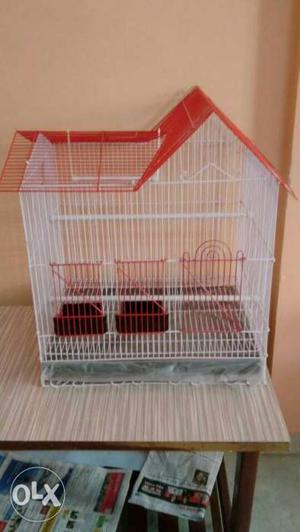 New White And Red Metal Birdcage not used