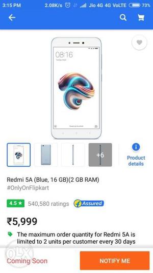 Redmi 5a blue and gold 2 16 gb freshly sealed