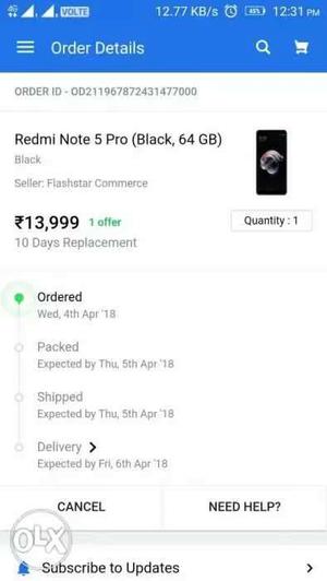 Redmi pro 5 new mobile colour black ordered in