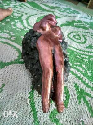 Antique lady on rock base 4 inches high total